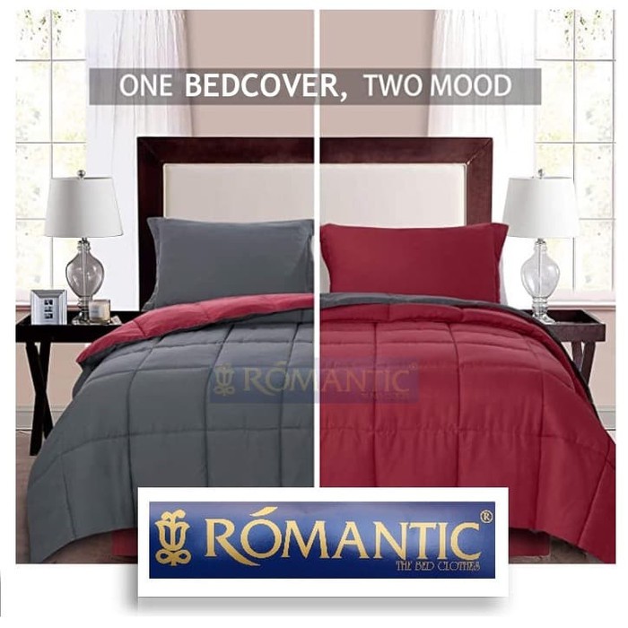 Two Tone Bedcover merah x abu by Romantic 180 x 200 Katun Jepang adem halus custom dua warna 2