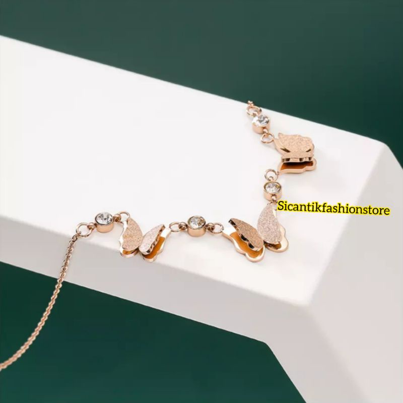 Kalung Titanium Kupu Kupu Rose Gold Fashion Wanita Terlaris Anti Karat Tidak Luntur Kalung Wanita Kekinian Terbaru Mewah