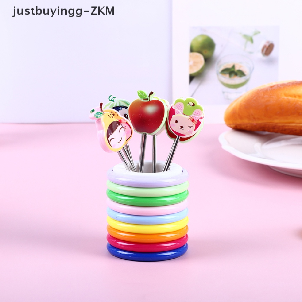 [justbuyingg] 1Set Stainless Steel Fruit Fork Animal Rainbow Fruit Dessert Fork w/Storage Jar [zkm]