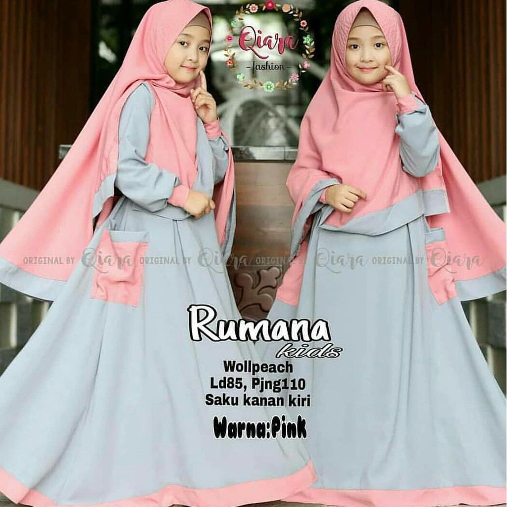 RUMANA KIDS DRESS Wolfice Gamis Anak 7-9 tahun Trendy Modern Kids Baju Panjang Stelan Syar’i Polos 2022