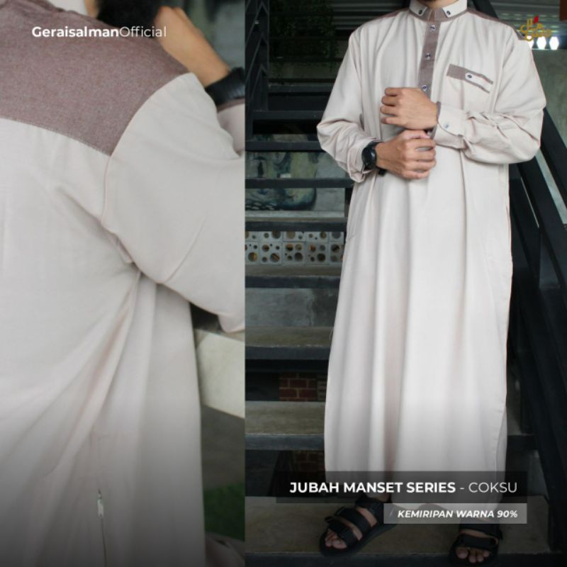 JUBAH PRIA DEWASA MODEL SAUDI DENGAN MANSET DI TANGAN BONUS PECI RAJUT SETIAP PEMBELIAN