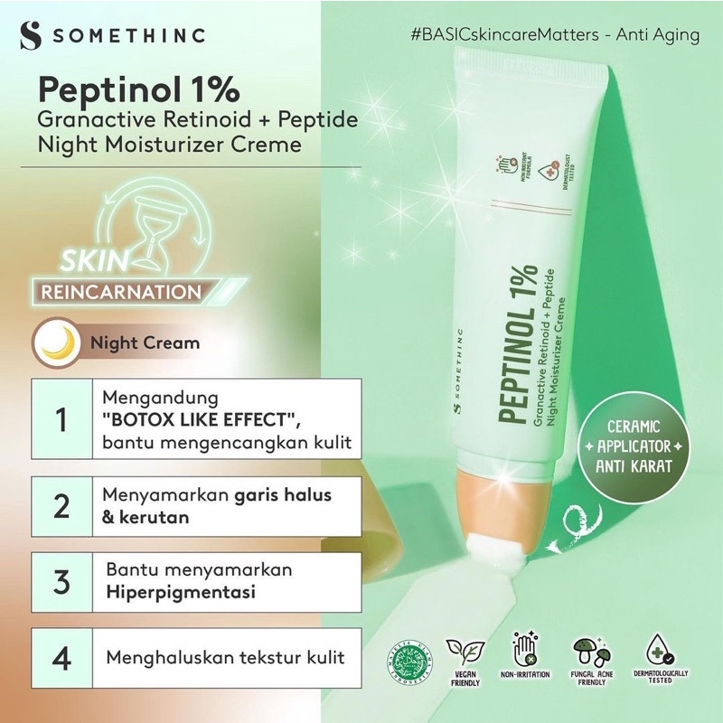 SOMETHINC PEPTINOL Granactive Retinoid + Peptide Night Moisturizer Creme | OS Bakuchiol Electrolyte Rich Moisturizer Silk Creme - Krim Pagi &amp; Malam