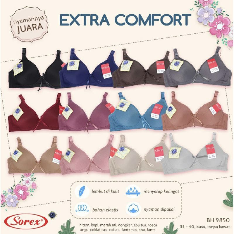 BH Sorex Bra Busa Sedang Tanpa Kawat Kait 2 Setara Cup B Extra Comfort Bra polos Art 9850