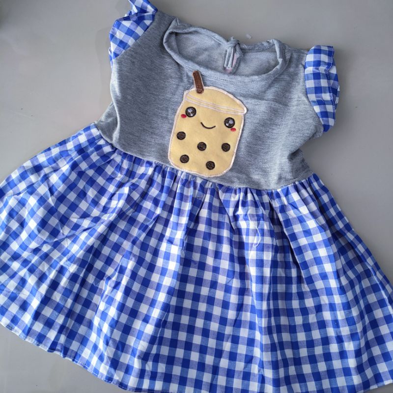 Dress Boba Anak 1,5 tahun- 3 tahun gaun anak cewek viral 2 tahun  baju anak cewek perempuan bo ba gemuk ( dress boba First )