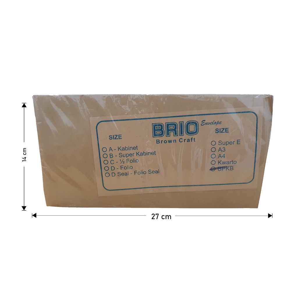 

AMPLOP COKLAT UKURAN BPKB SUPER KABINET (27x14cm) 1 PACK ISI 100 LEMBA