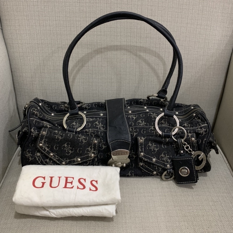 FAST SALE - Guess Jeans Monogram Shoulder Bag w/ Ostrich Stamped Leather (tas Wanita) (best deal)