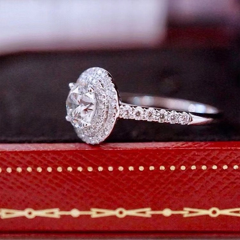 Cincin Bentuk Bulat Bahan Cubic Zirconia Gaya Klasik Untuk Wanita