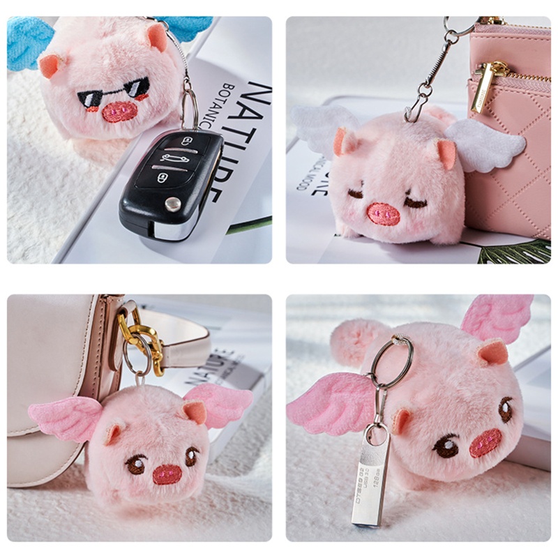 Mary Flying Piggy Plush Keyring Handbag Untuk Gantungan Kunci Liontin Ekor Wiggly Fuzzy Pig Wanita Ransel Handbag Decor Cewek F