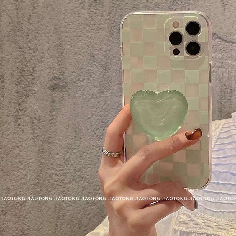 Green Square With Heart Holder Softcase Lucu for iphone XS XS Max XR 11 Pro Max 12 Pro Max 13 Pro Max