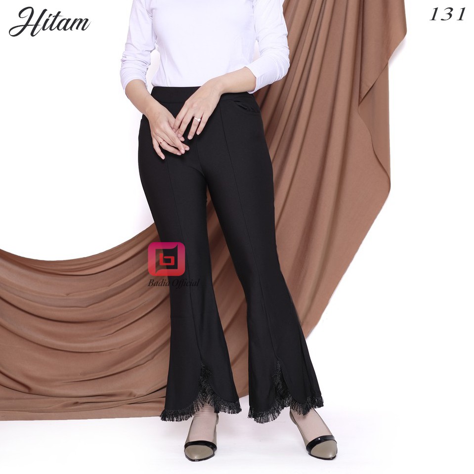 celana cutbray rumbai highwaist scuba tebal shireen model tali rumbaiy bagian ujung kaki wanita premium