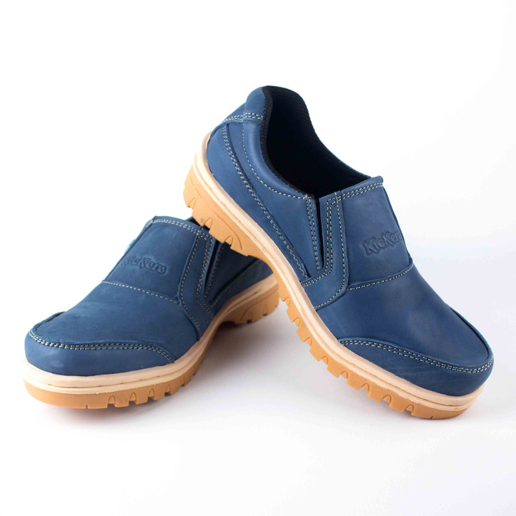 Sepatu Slip On Hirio Model Travelling/Outdoor Murah Banget Gratis Sandal Kulit YOKEN (BIRU)