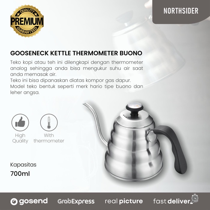 

DISKON - (BISA COD) GOOSENECK KETTLE THERMOMETER BUONO 700ml & 1.2L| TEKO KOPI LEHER ANGSA - 700ml