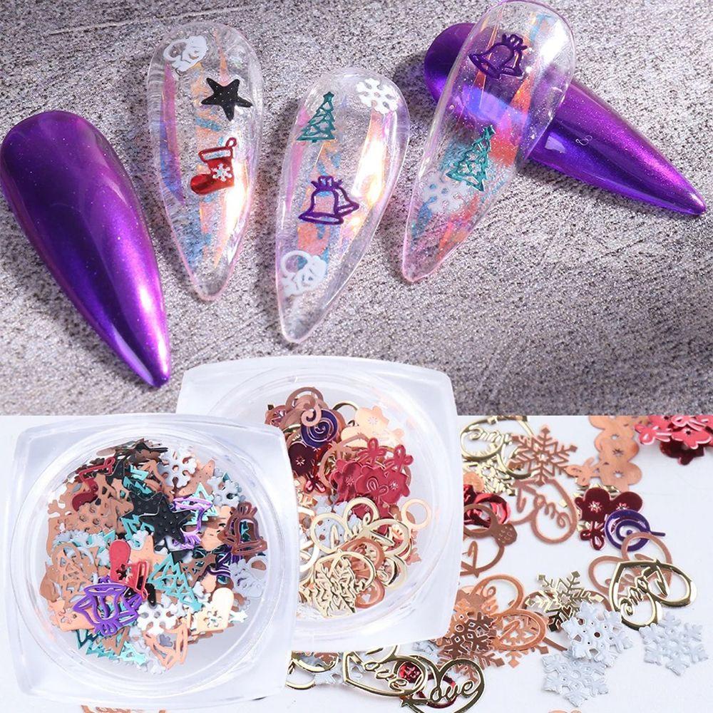 AUGUSTINA Agustina Natal Kuku Payet Natal Kepingan Salju Hadiah Elk Snowman Xmas Pohon Kuku Perhiasan Untuk Wanita Perempuan 3D Kilau Sequin