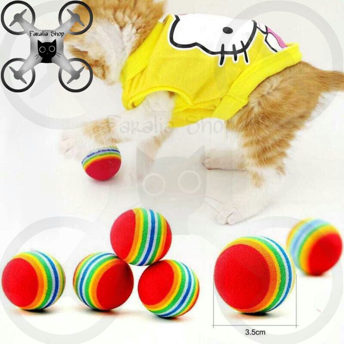 Mainan Kucing Anjing Bentuk Bola Elastis Busa Kitten Puppy Pelangi Rainbow Cat Ball Dog