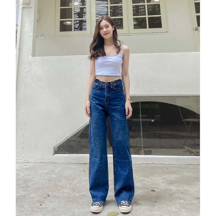 FWR - Highwaist Loose Jeans Wanita Yuri Korean style