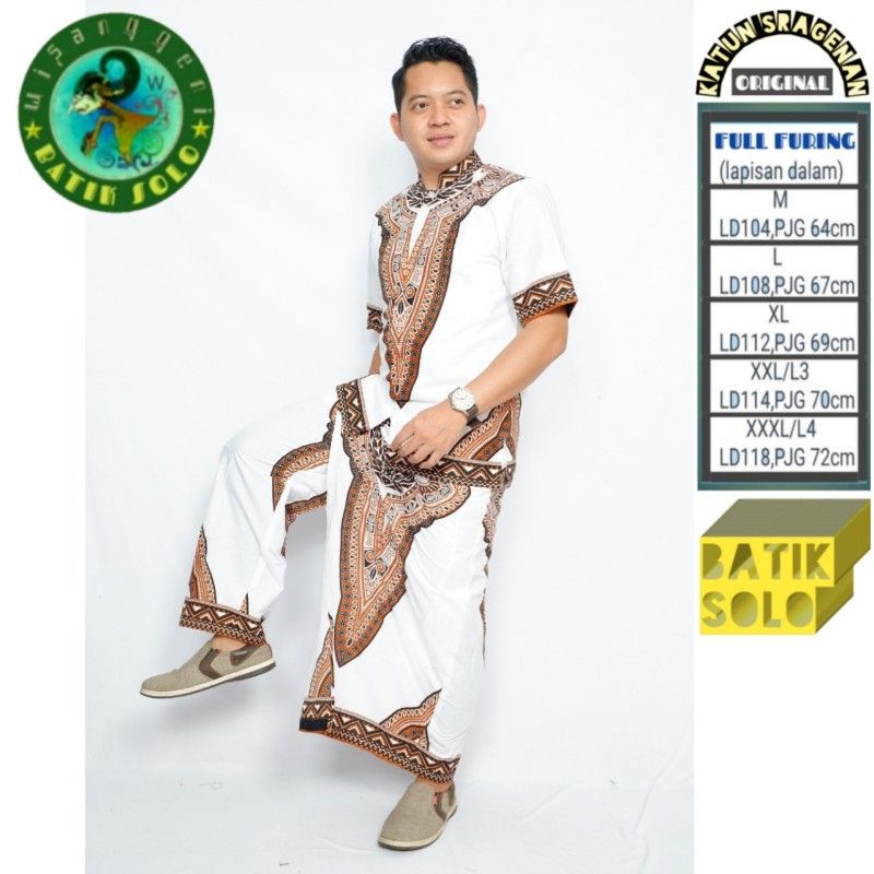 Setelan Baju Kemeja Pria Batik Lengan Panjang Pendek Sarung Celana Kemeja Casual Formal Baju Cowok H
