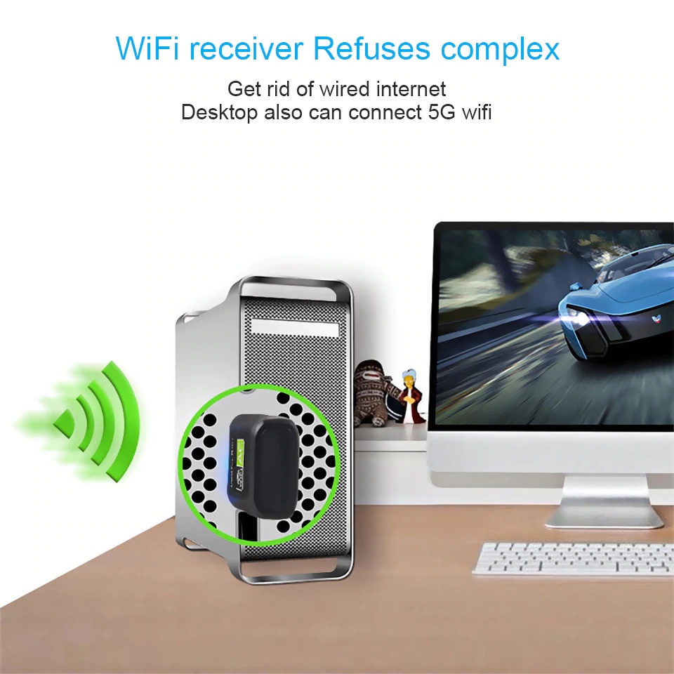 EASYIDEA Mini USB WiFi Transmitter Receiver Dongle Adapter 802.11ac 600Mbps - WL4 - Black