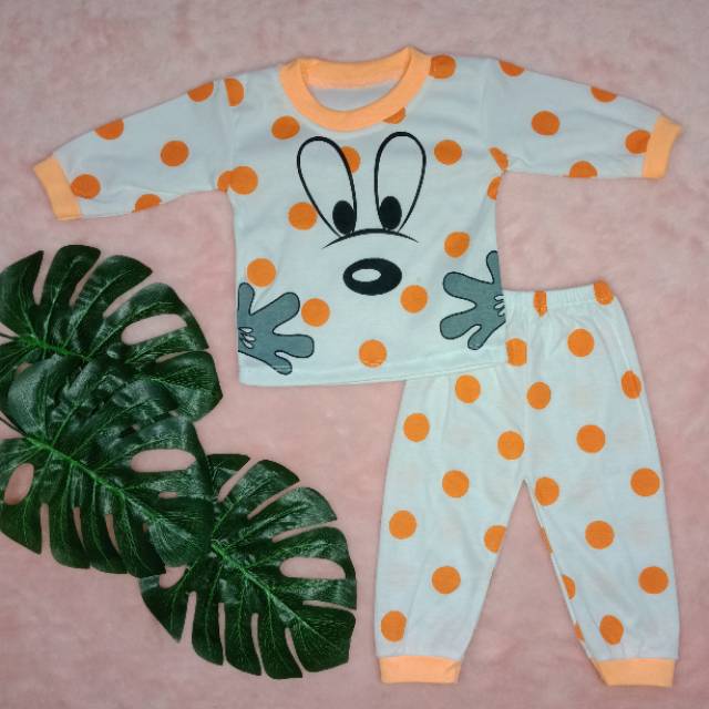 Ss#159 Setelan Baju Panjang Bayi size 3-12 / Baju Piyama Bayi Motif Mata / Baju Tidur Bayi