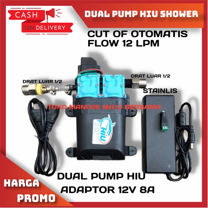 POMPA PENGUAT SHOWER / WATER HEATER / DUAL PUMP HIU DAN ADAPTOR 12V 8A