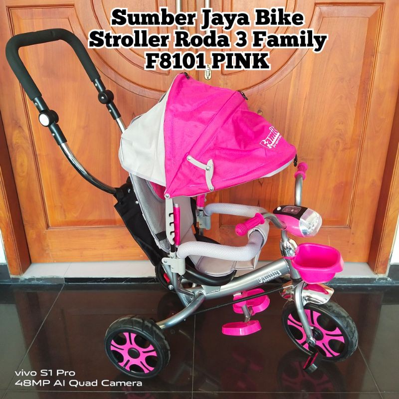 sepeda roda tiga anak family F-8101 stroller ada lampu dan musik