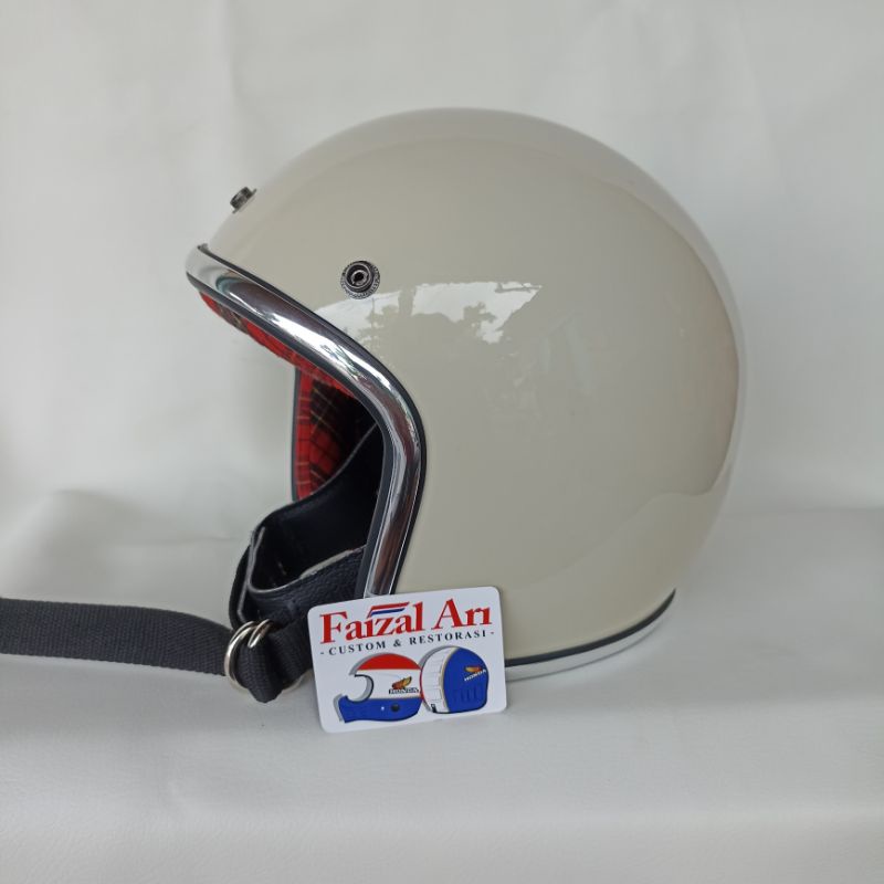 Helm Slim Head Putih Classic Busa Tartan