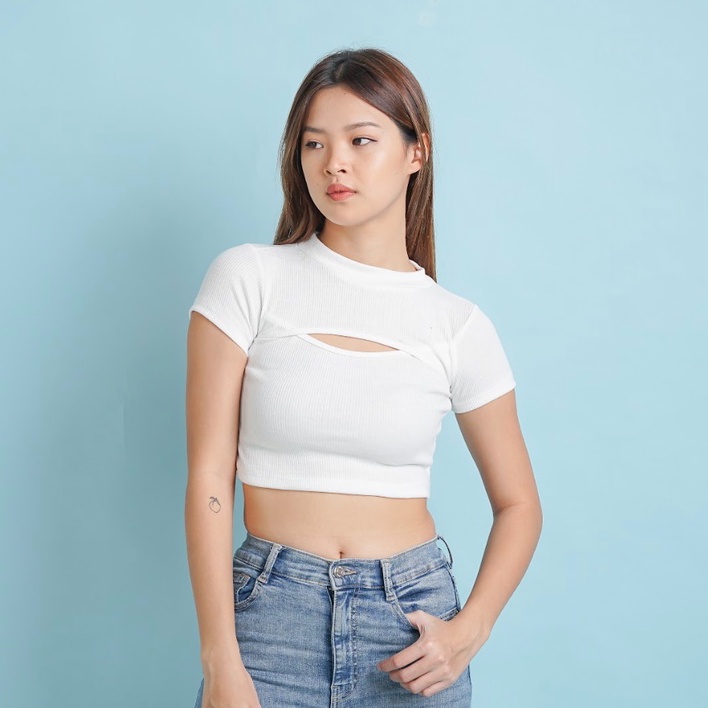 MODAVIE - LUNA CROP TOP Korea Kaos Pendek Wanita Crop Tee Korean