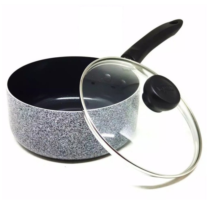 perlatan dapur Maxim Neostone Saucepan 16 Cm Panci Ceramic Marble + Tutup kaca panci serbaguna set o