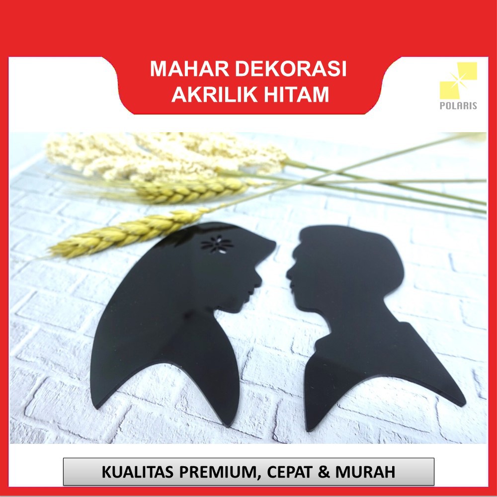 SILUET COUPLE MUSLIM AKRILIK HITAM UNTUK DEKORASI MAHAR LASER CUTTING