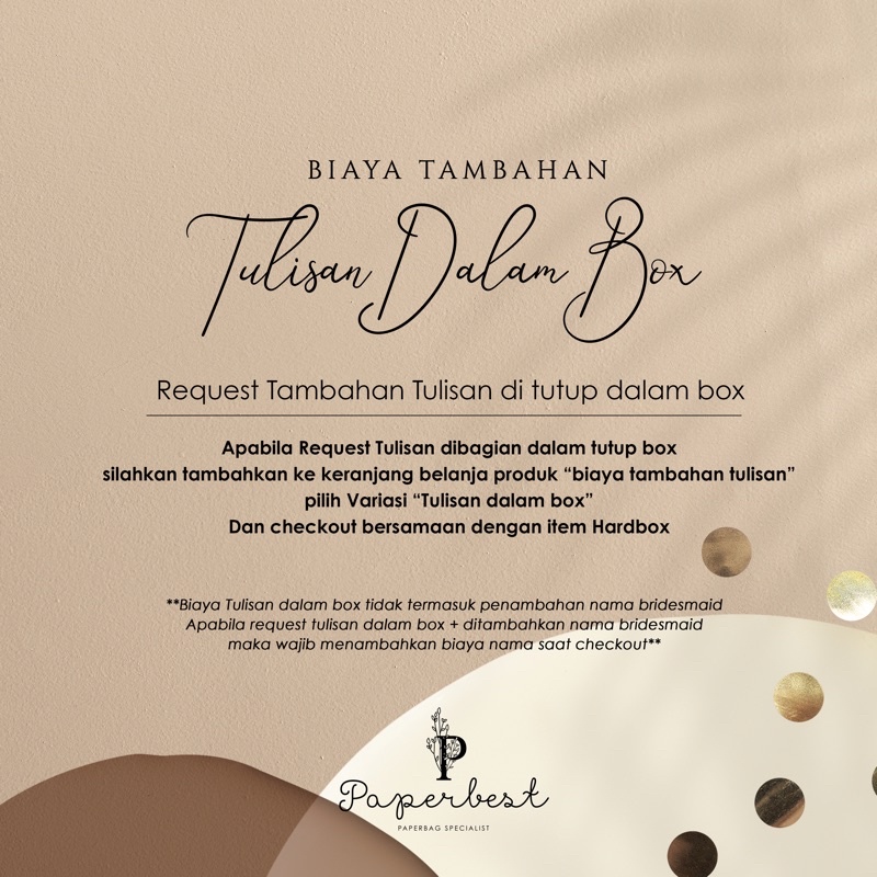 

KHUSUS HARDBOX biaya tambahan tulisan di tutup dalam box
