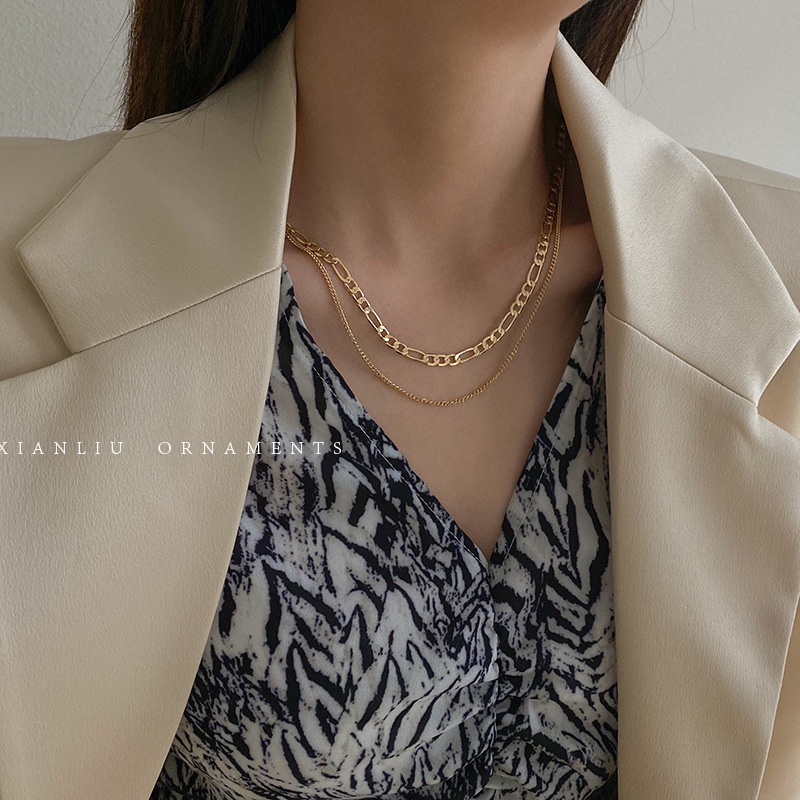 Gaya Eropa dan Amerika Double Layered Dekoratif Kalung Super Peri Wanita Kalung Klavikula Rantai Sederhana Temperamen Kalung Baru Fashion Perhiasan