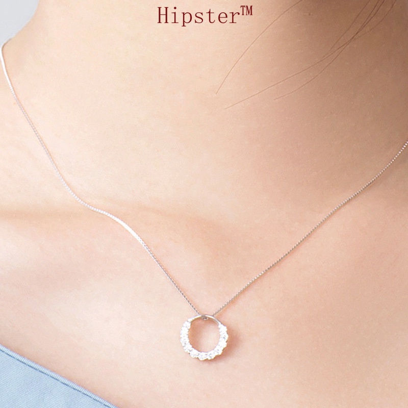 Korean Style Fashion Shining Diamond Halo round Pendant Simple Graceful Clavicle Chain