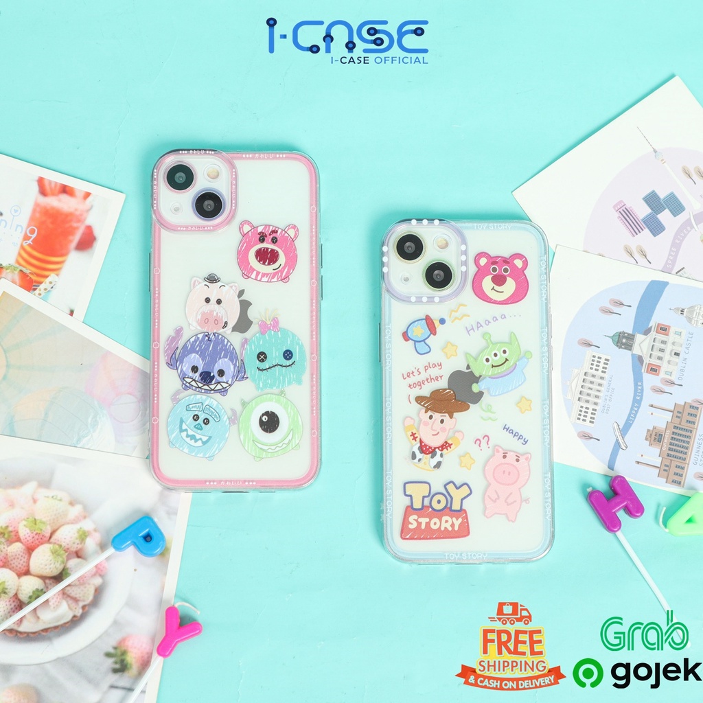 Soft Case Clear Cartoon 2 Motif Tsum Tsum and Toy Story Full Lenscover For iPhone 7 8 SE 7+ 8+ X XR XS 11 12 13 Mini Pro Max