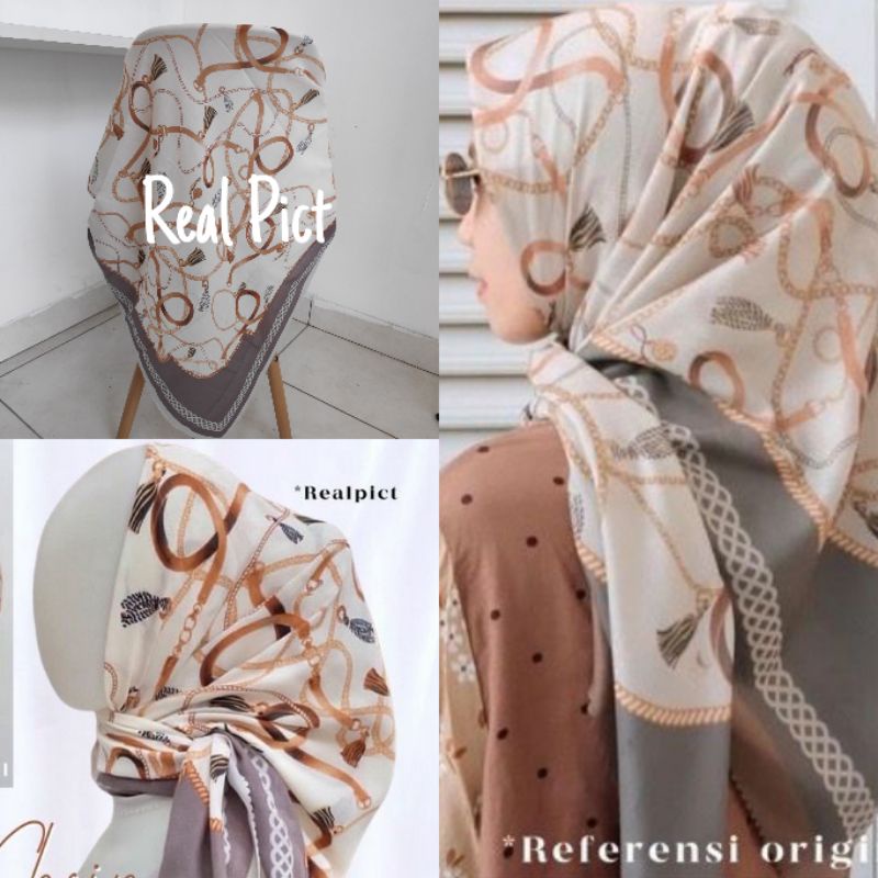 Kerudung vanilla hijab jilbab leopard love rantal polkadot / vanilla hijab segiempat voal motif vanilla chain / deenay kw button kw lasercut-Vanchain nude
