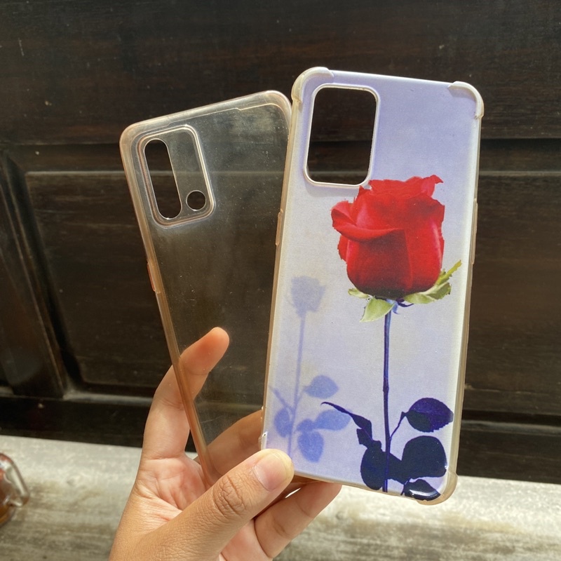 [ thrift case ] bundle 2pcs softcase Oppo A74 4G android flower red rose mawar merah dan clear second preloved