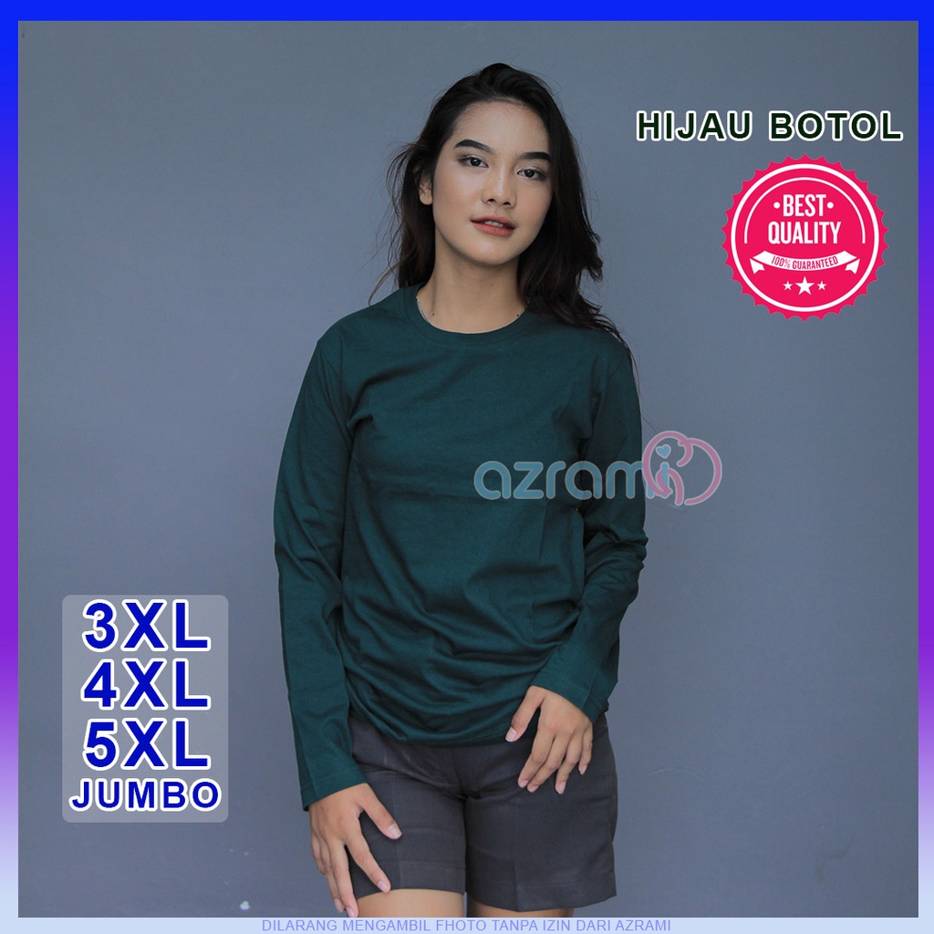 AZRAMI - Kaos Polos Wanita Lengan Panjang Jumbo Murah Warna Hijau Botol