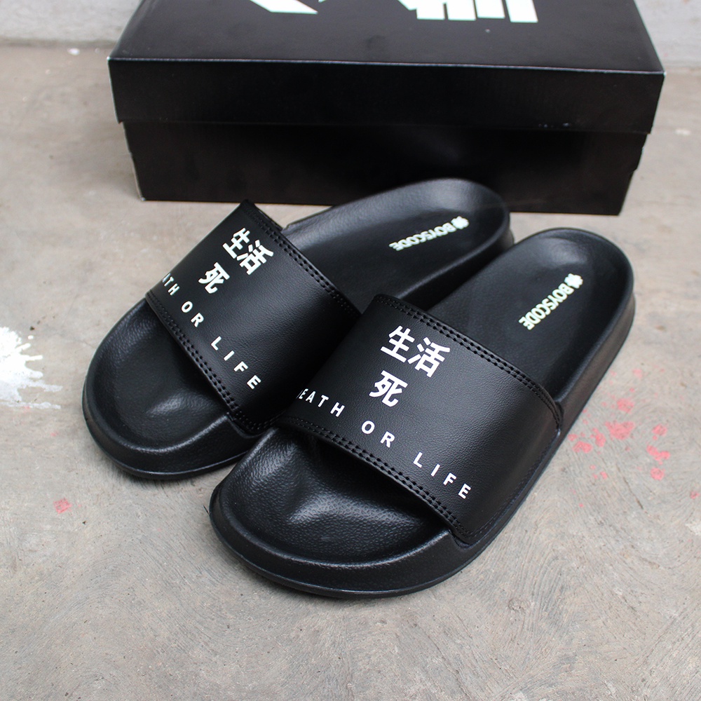 Sendal Selop Pria Distro Terbaru Boyscode Death Or Life / Sendal Slide Pria / Sendal Slip On Pria