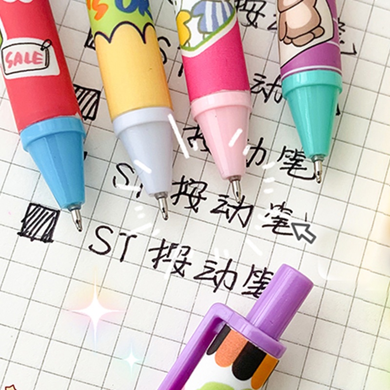 6pcs Pulpen Gel Tinta Hitam 0.5mm Motif Kartun Warna-Warni Untuk Pelajar