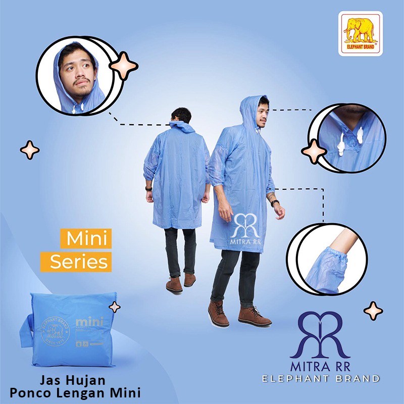 Jas Hujan Ponco Lengan Mini Raincoat Travelling Poncho Remaja PVC Murah Elephant Brand