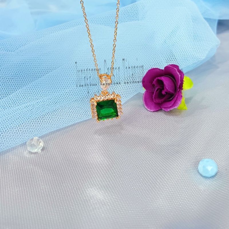 KALUNG BATU KOTAK PERMATA PERHIASAN TITANIUM  MEWAH ANTI KARAT&amp;ANTI LUNTUR