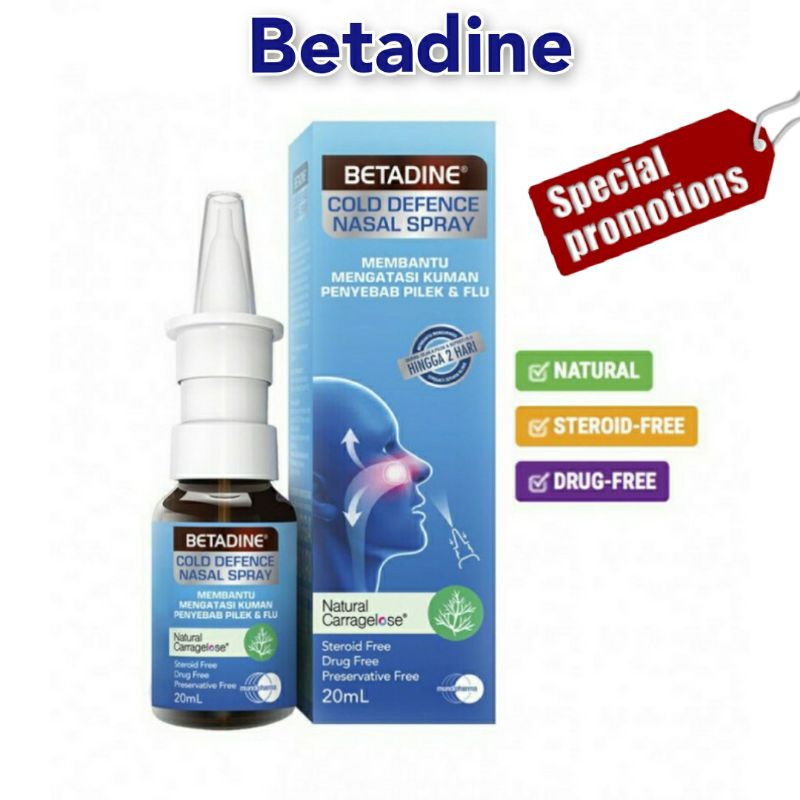 Betadine Cold Defense Nasal Spray 20ml Mengatasi Kuman Penyebab Pilek &amp; Flu