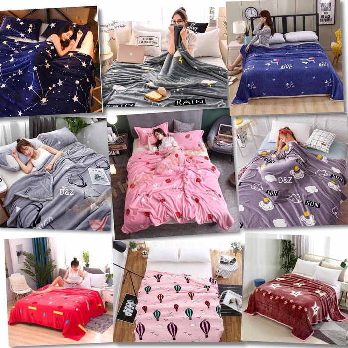 ￣ Aec Provensprei - Selimut Bulu Polos Dongzhi Kualitas Terbaik ❉ KH513  Ukuran King 180X200 Motif