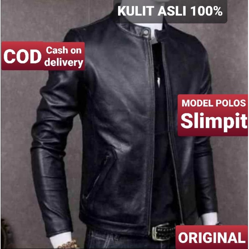 Jaket Pria Kulit Asli 1000% Original Model Polos Model Slimpit New Elegant