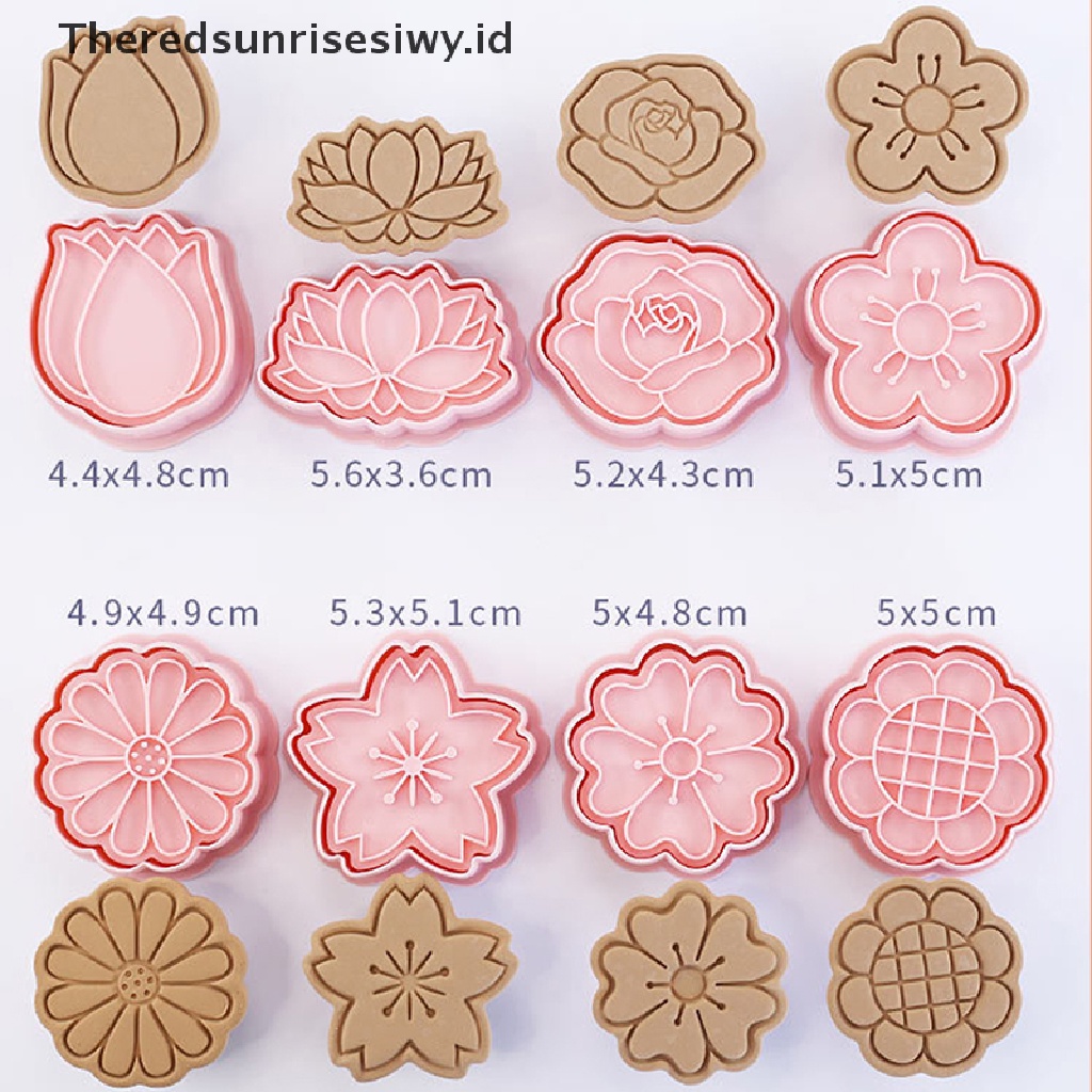 # Alat Rumah Tangga # 8pcs / Set Cetakan Kue / Biskuit / Fondant Bentuk Bunga 3D Bahan Plastik Untuk Dapur