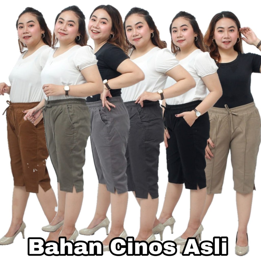 Celana Pendek Wanita 7/8 Baggy Pants Pinggang karet Belakang Katun Cinos Stretch Melar Nyaman