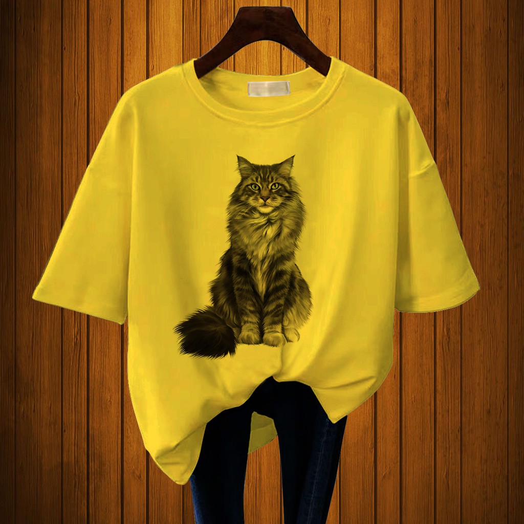 CALVIERO SHOP - BAJU KAOS WANITA DEWASA PRINT CATS 3D CASUAL