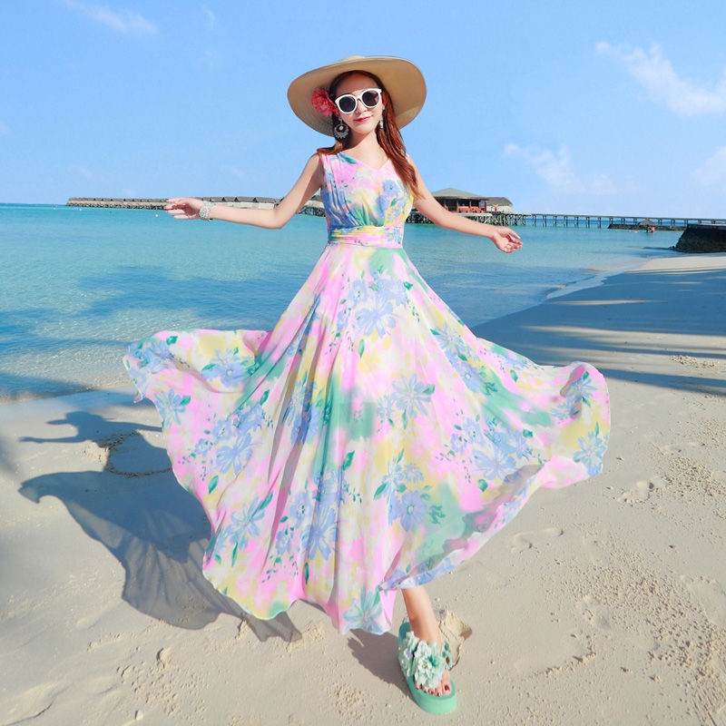 Baju Pantai Wanita Hijab ✹Thailand Sanya Baru Bohemian Rok Panjang Rok Pantai Tepi Laut Perjalanan L