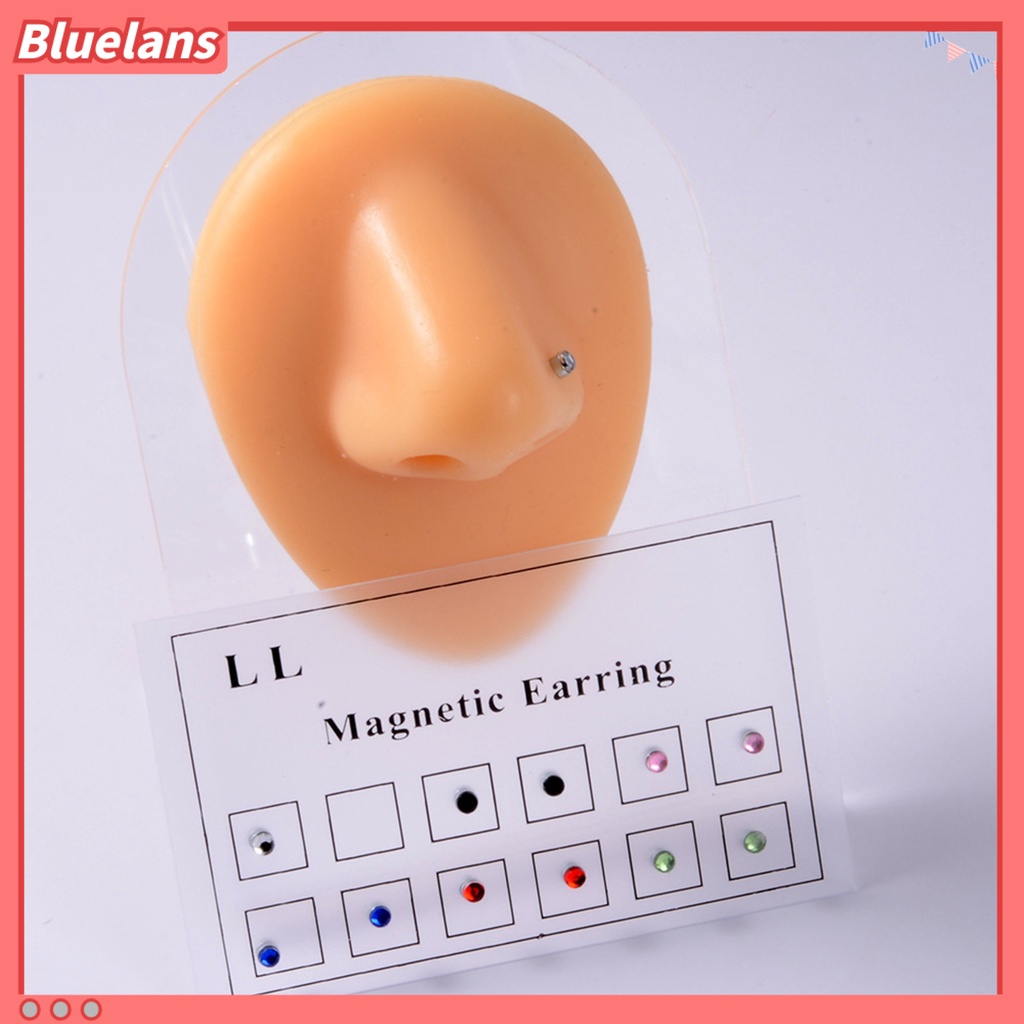 Bluelans 12Pcs Anting Stud Magnetik Berlian Imitasi Permukaan Halus Tanpa Tindik Untuk Wanita