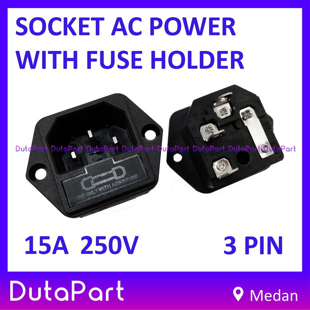 Socket AC Power 2in1 + Fuse Folder Soket Outlet Inlet Box 15A 250V