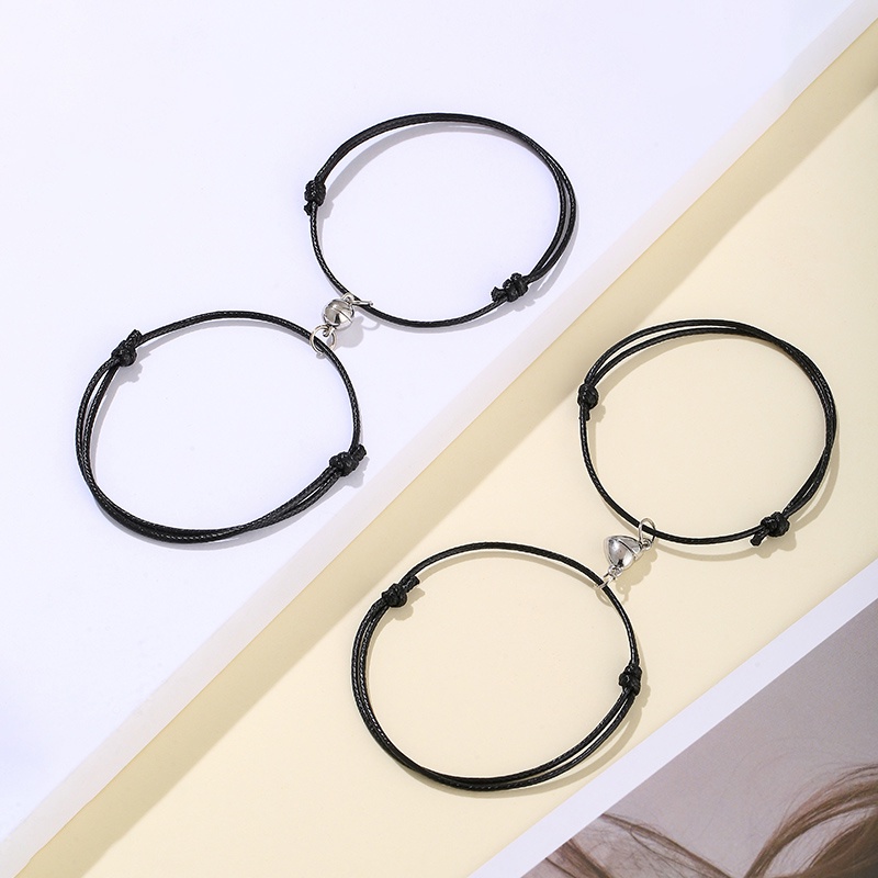 2 Pcs Fashion Magnetik Pasangan Gelang Tali Lilin Unisex Aksesori Hadiah Sri