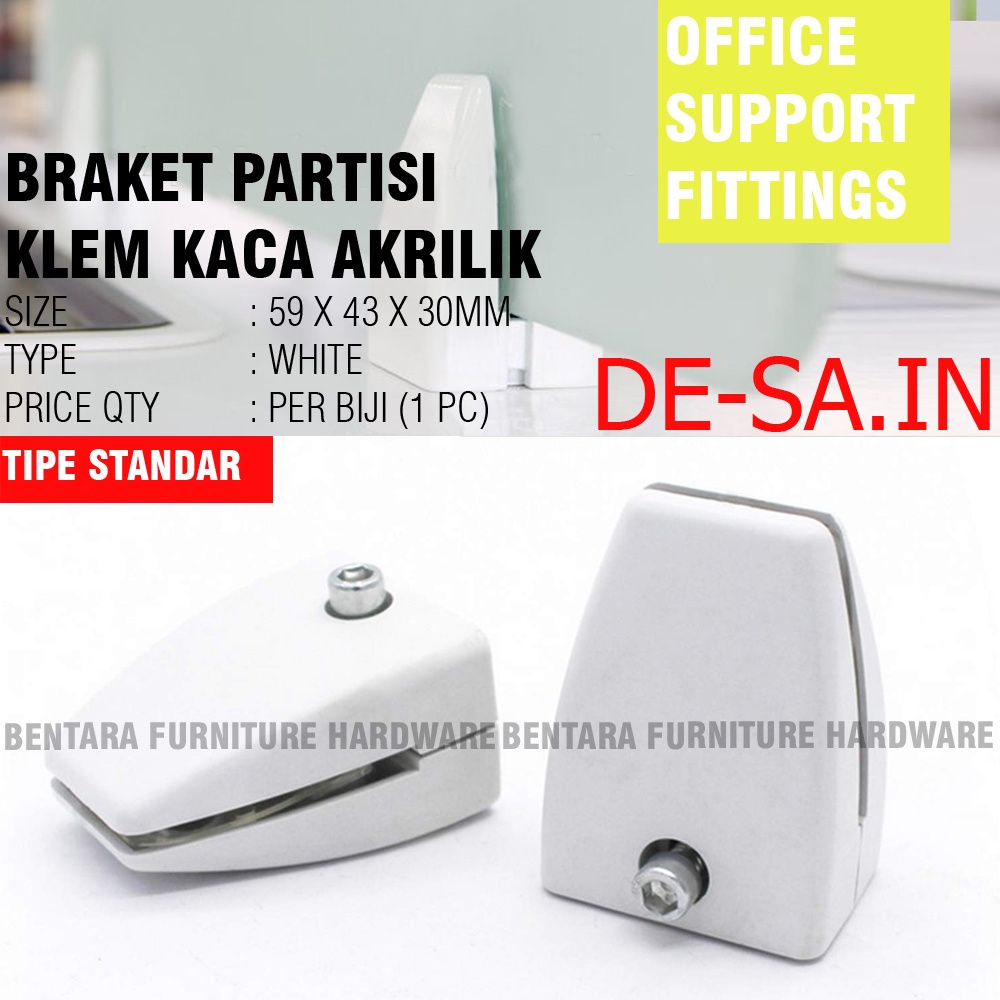 BRAKET TIPE-U PARTISI AKRILIK KACA - OFFICE DESK SUPPORT BRACKET CLIP CLAMP HOLDER DIVIDER KANTOR KUBIKAL